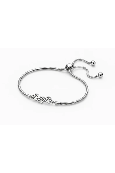 925 Ayar Gümüş Kedi Patisi Figürlü Ayarlanabilir Kadın Bileklik Zincir Bilezik ürün görseli 1