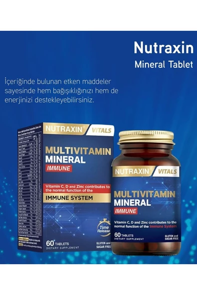 Nutraxin Multivitamin Mineral Immune Complex 60 Tbl - Magnezyum, C, D, Zinc, Demir, B12, Kolin, İyot - Resim 5