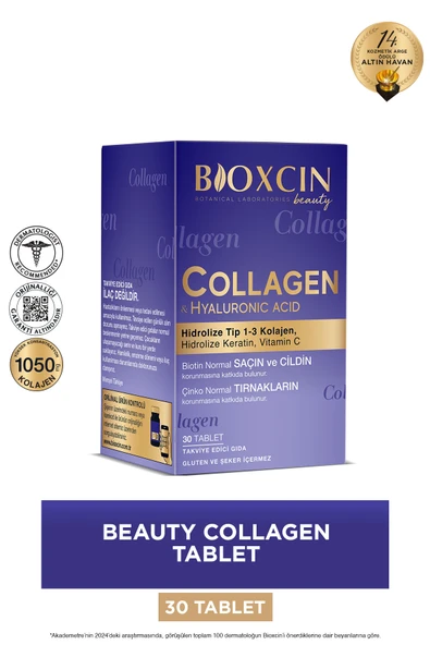 Bioxcin Beauty Collagen Tablet 30 Adet Tip 1 & Tip 3 Hidrolize Kolajen (Keratin, Hyalüronik Asit, Çinko) ürün görseli 1