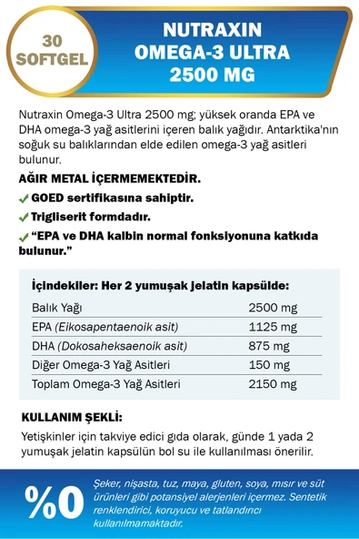 Omega3 Ultra 2500 Mg 30 Softjel - Balık Yağı, EPA 1125, DHA 875 Mg - Resim 2
