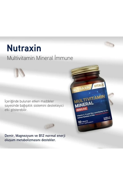 Nutraxin Multivitamin Mineral Immune Complex 60 Tbl - Magnezyum, C, D, Zinc, Demir, B12, Kolin, İyot - Resim 7