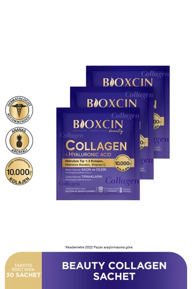 Bioxcin Beauty Collagen Toz 30 Saşe X 10.000 Mg Tip 1 - Tip 3 Hidrolize Kolajen - Keratin - Resim 2