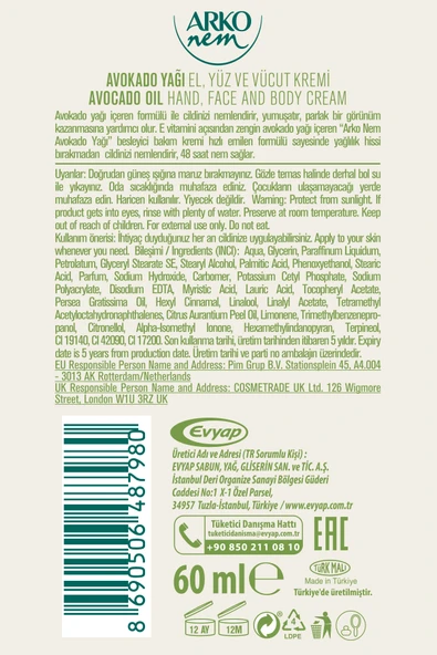 Arko Nem Besleyici Bakım Kremi Avokado 3x60 Ml - Resim 6