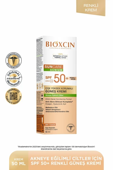 Bioxcin Sun Care Akneye Eğilimli Ciltler Için Renkli Güneş Kremi 50 Spf 50 Ml - Tinted, Akne, Dry Touch, Mat ürün görseli 1