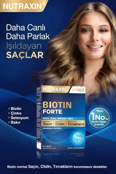 Nutraxin Biotin Forte 5.000 Mcg 60 Tbl - Biyotin, Çinko, Selenyum, Bakır Saç ve Tırnak Vitamini - Resim 2