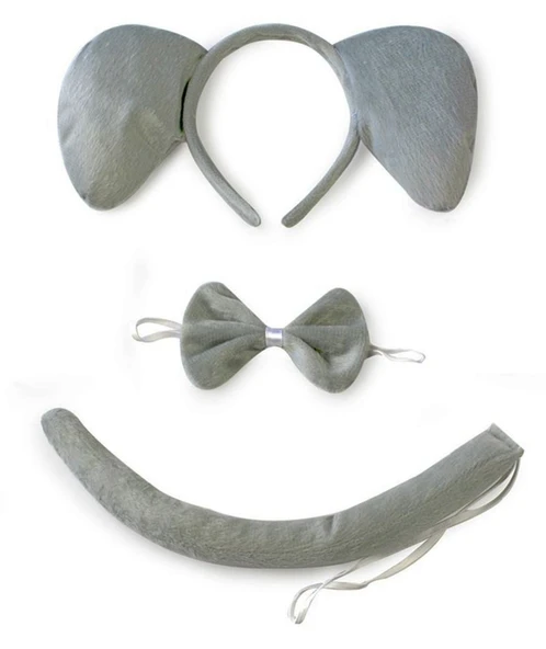 Fil Kostümü Aksesuar Seti 3 lü - Taç Papyon Kuyruk - Resim 2