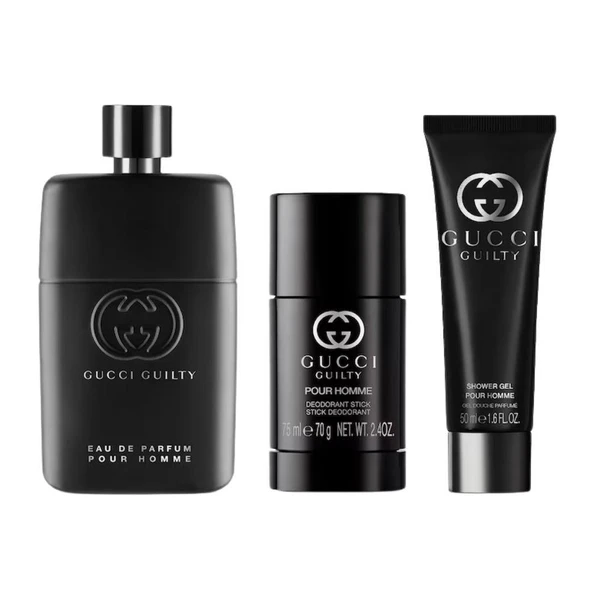 Gucci Guilty Pour Homme EDP 90 ml + 75 ml Deodorant Stick + 50 ml Shower Gel Erkek Parfüm Seti - Resim 2