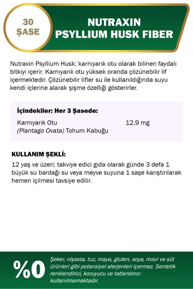 Nutraxin Psyllium Husk Fiber 30 Saşe - Resim 2