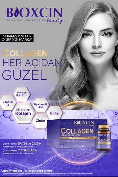 Bioxcin Beauty Collagen Toz 30 Saşe X 10.000 Mg Tip 1 - Tip 3 Hidrolize Kolajen - Keratin - Resim 6