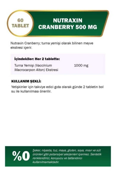 Nutraxin Cranberry - Turna Yemişi 500 Mg 60 Tablet - Resim 6