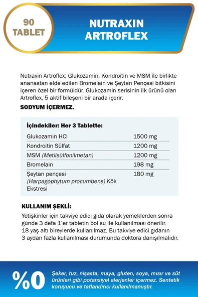 Nutraxin Artroflex 90 Tablet - Glukozamin Kondroitin MSM Bromelain Şeytan pençesi - Resim 2