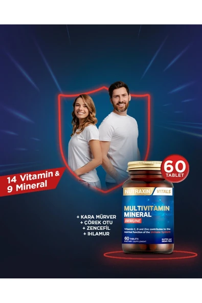 Nutraxin Multivitamin Mineral Immune Complex 60 Tbl - Magnezyum, C, D, Zinc, Demir, B12, Kolin, İyot - Resim 3