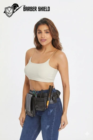 The Barber Shield Kuaför Bel Çantası Premium Suni Deri Makaslık ve Malzeme Kılıfı - Resim 2