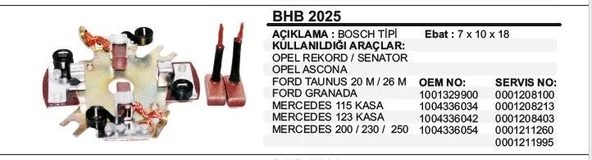 DODO KÖMÜR YUVASI 12V OPEL REKORD-SENATOR-ASCONA-FORD TAUNUS 20M- 26M-MERCEDES 123 KASA-200-230 BOSCH TİP ürün görseli 1