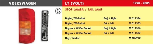 MARS STOP LAMBA VW VOLT LT35 / SAĞ (DUYSUZ) ürün görseli 1