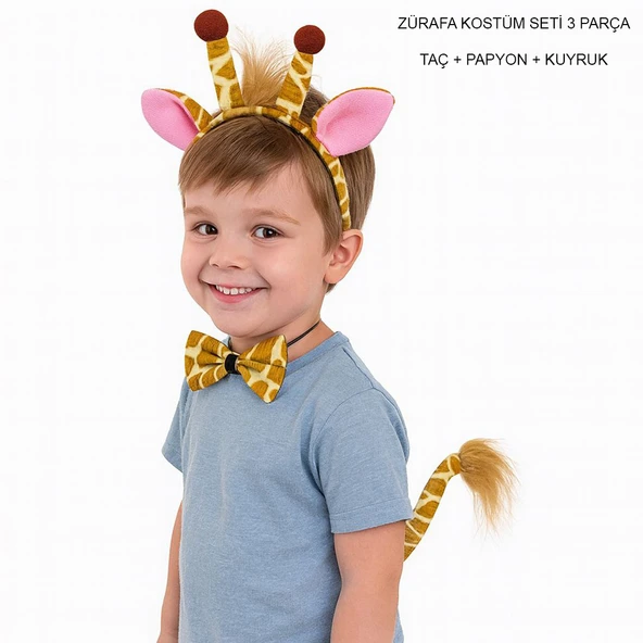 Zürafa Kosümü Aksesuar Seti 3 lü - Taç Papyon Kuyruk ürün görseli 1