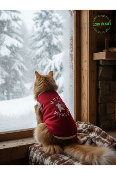 Gobo MUTLU MİYAV'LAR Yılbaşı Temalı Kedi ve Köpek Kıyafeti Elbisesi Noel Tasarımlı Large/L/Beden 3 - Resim 5