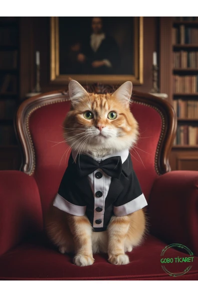 Gobo Goboticaret Kedi ve Köpek Takım Elbisesi Siyah Papyonlu Smokin Kıyafeti Damatlık - Resim 3