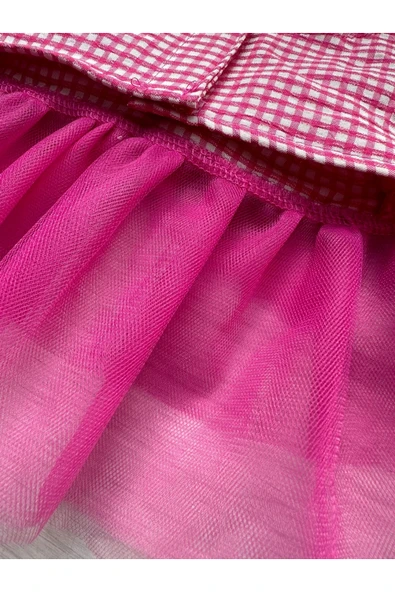 Gobo Pembe Kareli Yıldızlı Tüllü Kedi Köpek Kıyafeti Elbisesi XS/XSMALL/Beden 0 - Resim 6