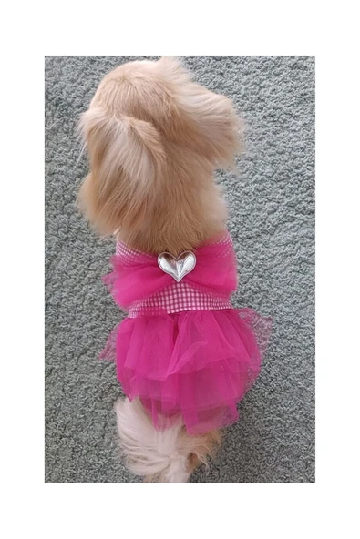 Gobo Pembe Kareli Kalpli Tüllü Kedi Köpek Kıyafeti Elbisesi Medium/M/Beden 2 - Resim 4