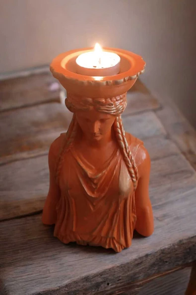 Gobo Dekoratif Masa Üstü Karyadit Kızı Hediyeli Mumluk Turuncu 18 X 12 Cm - Resim 3