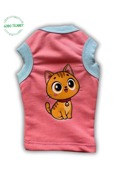 Gobo Şeker Pembe Renkli Kedi ve Köpek Kıyafeti Elbisesi Sarı Kedi Baskılı S/SMALL/Beden 1 ürün görseli 1