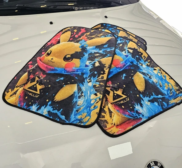 Pikachu Desenli Oto Paspas Leke Tutmaz Dekoratif Araç Paspası ürün görseli 1