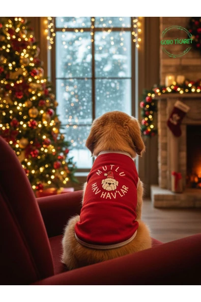Gobo MUTLU HAV HAV'LAR Yılbaşı Temalı Kedi ve Köpek Kıyafeti Elbisesi Yeni Yıl Tasarım Medium/M/Beden 2 - Resim 3
