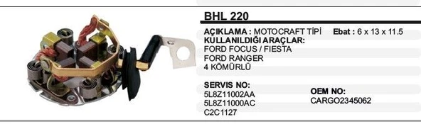 VERTEX KÖMÜR YUVASI MOTOGRAFT 12V FORD FOCUS-FIESTA-RANGER MOTOCRAFT TİP ürün görseli 1