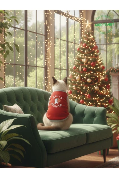 Gobo MUTLU MİYAV'LAR Yılbaşı Temalı Kedi ve Köpek Kıyafeti Elbisesi Noel Tasarımlı Large/L/Beden 3 ürün görseli 1