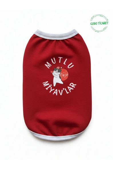 Gobo MUTLU MİYAV'LAR Yılbaşı Temalı Kedi ve Köpek Kıyafeti Elbisesi Noel Tasarımlı XSMALL/XS/Beden 0 - Resim 6