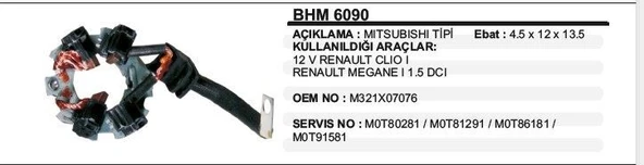 DODO KÖMÜR YUVASI 12V RENAULT CLIO I / MEGANE I 1.5 DCI DACIA LOGAN 1.5DCI MITSUBISHI TİP ürün görseli 1