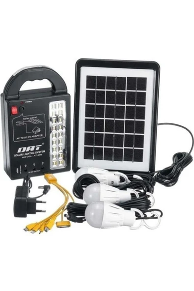 At-999 Güneş Enerjili Solar Panel Aydınlatma Sistemi Powerbank+usb Çıkış+ 3 Ampül Lamba Kamp Piknik