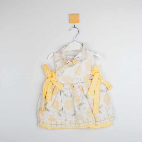 Kız Limon Desenli Sarı Bebek Elbise