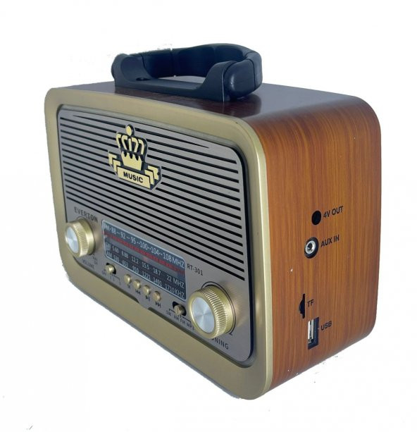 Everton RT-301 Ahşap Bluetooth Nostalji Şarjlı 3 Band Radyo usb sd Aux mp3 player düz ahşap