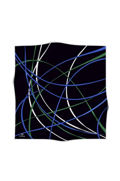 %100 Twill İpek Çizgili Desenli Saks - Zümrüt Yeşili Renkli 90x90 Eşarp Dikim Şekli : El Dikişi - Resim 2