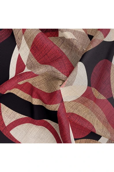 %100 Twill İpek Daire Desenli Bordo Renkli 90x90 Eşarp Eşarp Kenar Dikiş Şekli El Dikişli - Resim 6