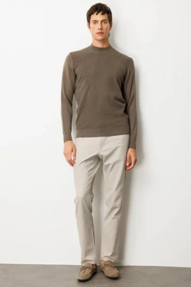 Erkek Yarım Balıkçı Yaka Önü Baklavalı Triko Kazak Desen - Resim 12