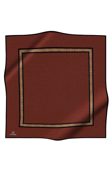 % 57 İPEK % 43 VİSKON Twill İpek Geometrik Desenli Taba - Siyah Renkli 90x90 Eşarp Dikim Şekli : El Dikişi - Resim 2