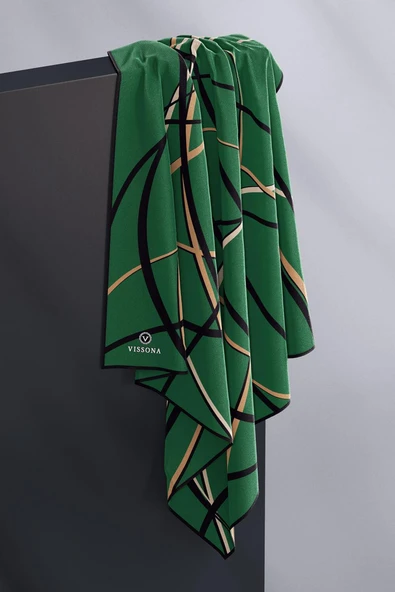 %100 Twill İpek Çizgili Desenli Zümrüt Yeşili - Siyah Renkli 90x90 Eşarp Dikim Şekli : El Dikişi - Resim 6