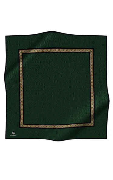 % 57 İPEK % 43 VİSKON Twill İpek Geometrik Desenli Zümrüt Yeşili - Siyah Renkli 90x90 Eşarp Dikim Şekli : El Dikişi - Resim 2