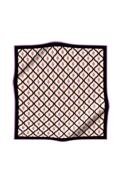 %100 Twill İpek Etnik Desenli Lila Renkli 90x90 Eşarp Dikim Şekli : El Dikişi ürün görseli 1