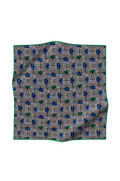 %100 Twill İpek Geometrik Desenli Saks - Zümrüt Yeşili Renkli 90x90 Eşarp Dikim Şekli : El Dikişi - Resim 2