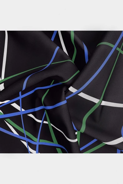 %100 Twill İpek Çizgili Desenli Saks - Zümrüt Yeşili Renkli 90x90 Eşarp Dikim Şekli : El Dikişi - Resim 6