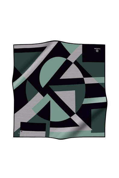 %100 Twill İpek Geometrik Çizgi Desenli Siyah - Mint Renkli 90x90 Eşarp Kenar Dikiş Şekli El Dikişli - Resim 2