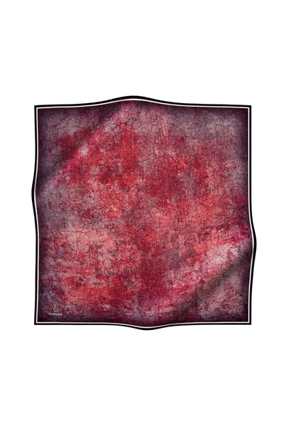 % 57 İPEK % 43 VİSKON Twill İpek Bulut  Desenli Bordo Renkli 90x90 Eşarp Dikim Şekli : El Dikişi - Resim 2