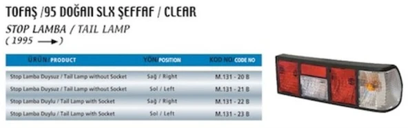 ÇERKEZ STOP LAMBA ŞEFFAF DUYSUZ 95 FIAT SLX SOL ürün görseli 1