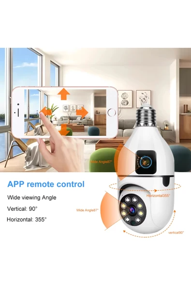 Okam Pro O-kam-4046E | Çift Lensli 360 WiFi Akıllı Ampul Kamera | 2MP+2Mp - Resim 2