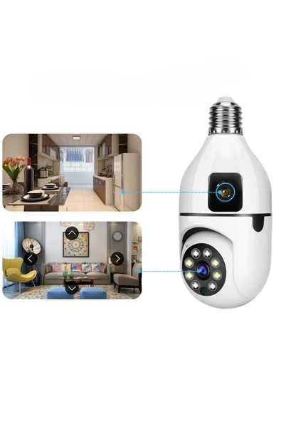 Okam Pro O-kam-4046E | Çift Lensli 360 WiFi Akıllı Ampul Kamera | 2MP+2Mp - Resim 7