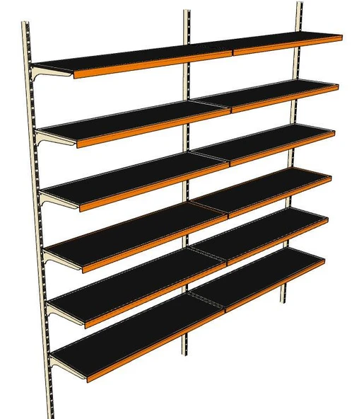 6 Katlı 2'li Market Rafı - Duvara Monte, Standart Market Rafı  Mavi 30x65 cm - Resim 3